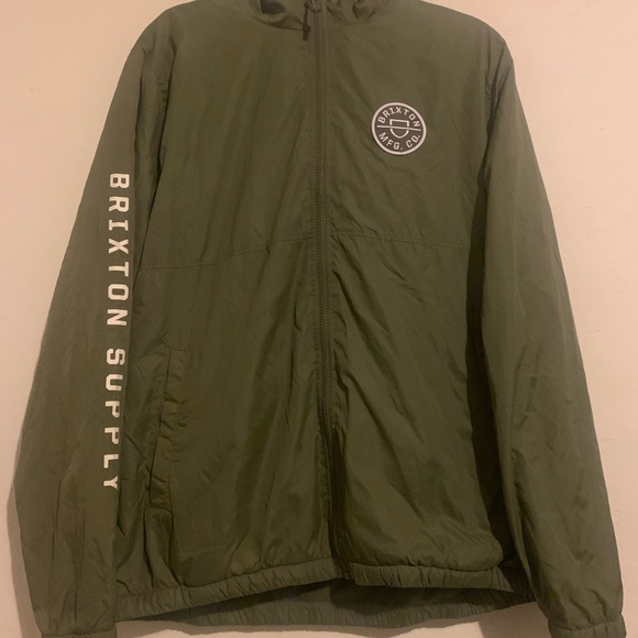 Brixton "Claxton Crest" Jacket (Military Olive) Hooded Windbreaker - Picture 3 of 3